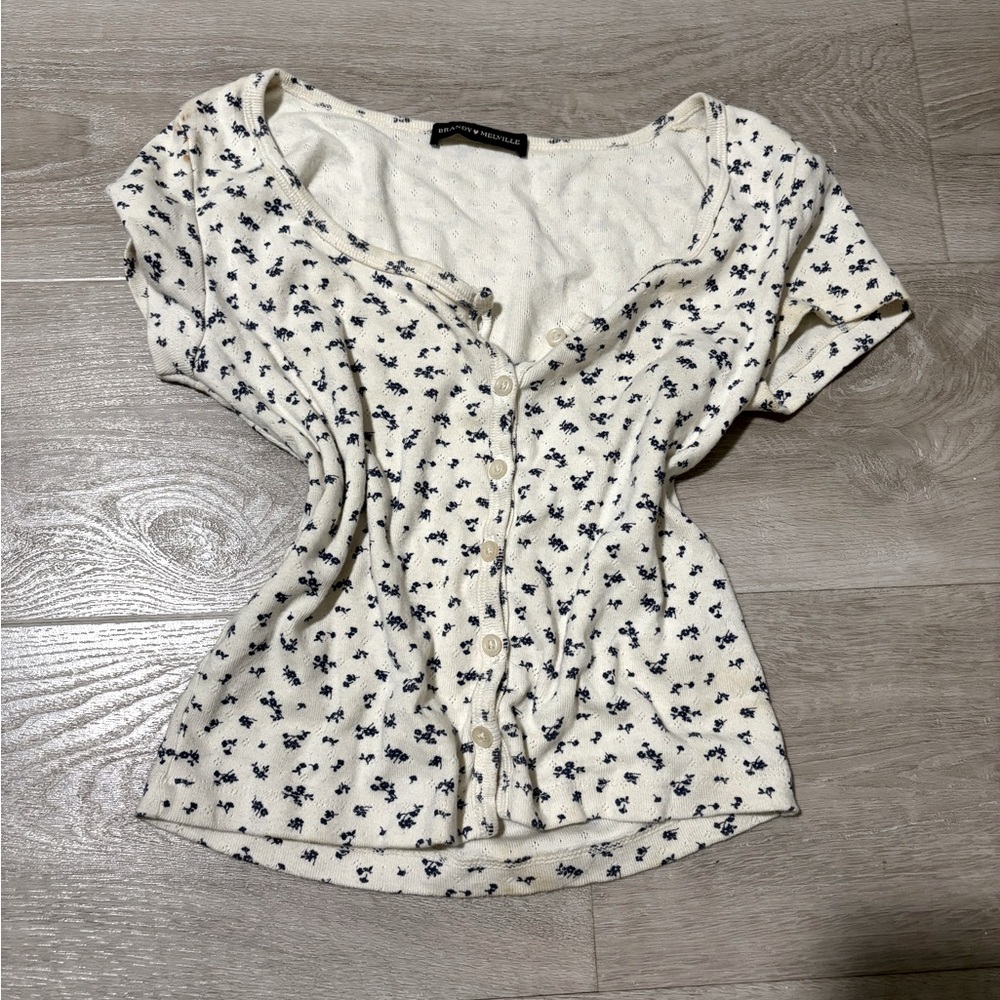 Women's brandy melville Cream Floral Button-Up Top